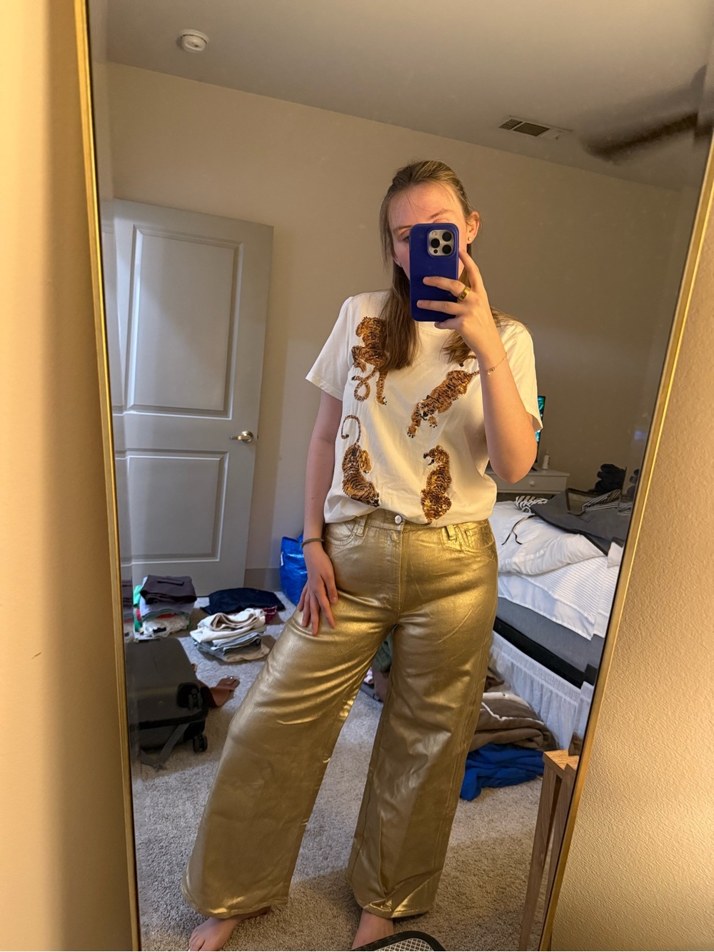 Joe's Jeans Metallic Gold High-Rise Straight Jeans
